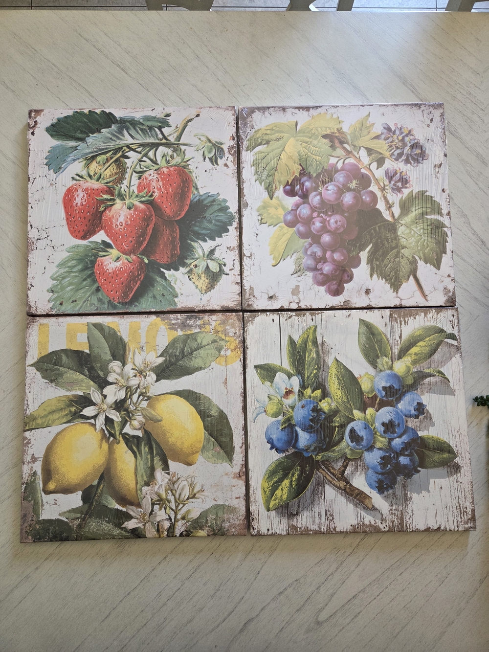 Arebolo Vintage Style Fruit Wall Art for Kitchen 12"x12" 4 Panels